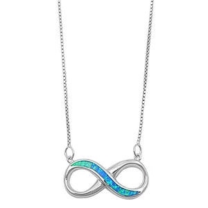 Blue Opal Infinity Necklace Solid 925 Sterling Silver 18" Box Chain Crisscross Twisted Knot Lab Blue Opal Infinity Necklce Pendant - Blue Apple Jewelry