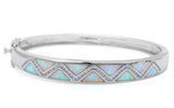Bangle Bracelet Solid 925 Sterling Silver Lab Created White Opal Round CZ Trendy Ladies Bangle 7.25
