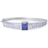 Bangle Bracelet Radiant Cut Tanzanite Round CZ Lab White Opal Solid 925 Sterling Silver Ladies Bangle Bracelet 12mm - Blue Apple Jewelry