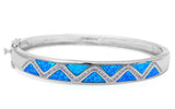 Bangle Bracelet Solid 925 Sterling Silver Lab Created Blue Opal Round CZ Trendy Ladies Bangle 7.25