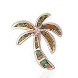 Rose Gold 925 Sterling Silver Tropical Palm Tree Black Fire Lab Opal Pendant Charm For Necklace 0.8" Fashion Gift - Blue Apple Jewelry