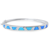 Bangle Bracelet Solid 925 Sterling Silver Lab Blue Opal Round CZ Trendy Ladies Bangle 7.25