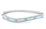 Curvy Curved Bangle Bracelet Solid 925 Sterling Silver Lab White Opal Round Simulated CZ Trendy Ladies Bangle 7.25