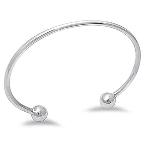 8mm Round Shiny Smooth End Ball Bangle Solid 925 Sterling Silver 8mm Ball Cuff Bangle Bracelet Simple Plain Trendy Ball Bangle Bracelet gift - Blue Apple Jewelry
