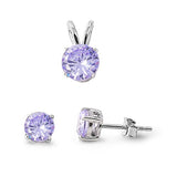 Pendant Earring Matching Set Round Lavender CZ 925 Sterling Silver