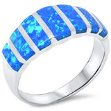 8mm Half Eternity Solid 925 Sterling Silver Lab Created Blue Opal Inlay Ladies Wedding Engagement Anniversary Band Ring Excellent Gift
