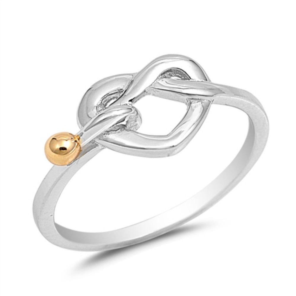 Love Knot Ring Two Tone Yellow Gold Over 2 Tone Ball Solid 925 Sterling Silver Heart Knot Simple Plain Promise Ring Lovely Gift Size 4-16