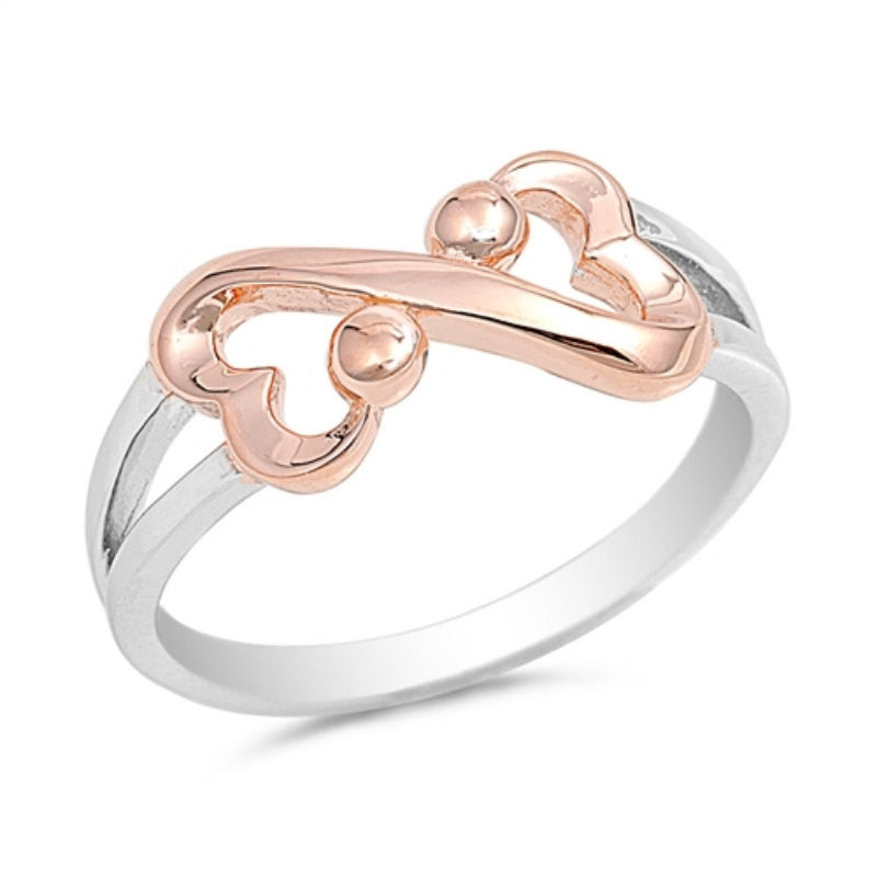 Infinity Ring Infinity Heart Ring Split Shank Tone Two Tone Rose Gold Sterling Silver Ball Simple Plain Infinity Ring Love Valentines Gift