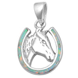Horse Shoe Pendant Horse Charm Solid 925 Sterling Silver Lab Crated White Opal Horse Horse Shoe Pendant Horse shoe jewelry 1"x.5" - Blue Apple Jewelry