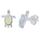 Turtle Earring Turtle Stud Earring Turtle Stud Post Earring Solid 925 Sterling Silver Lab Fire White Opal Cute Nature Inspired Turtle - Blue Apple Jewelry