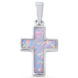 Cross Pendant Lab White Opal Simple Plain White Opal cross Pendant Charm for necklace Solid 925 Sterling Silver (17 mm)