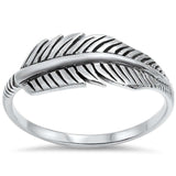Feather Leaf Ring in Solid 925 Sterling Silver Plain Simple Fashion Cute Oxidized Leaf Ring Laurel Ring whimsical Leaf ring Feather ring - Blue Apple Jewelry
