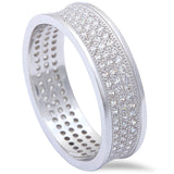 6.5mm Unisex Men Women Concave Pave Russian Diamond Clear CZ 1.00TCW Full Eternity Stackable Wedding Engagement Band Ring Sterling Silver - Blue Apple Jewelry