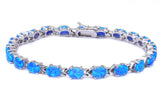 Oval Bracelet Oval Shape Blue Opal Bracelet Solid 925 Sterling Silver 7.5" Lab Oval Blue Opal Oval Cut Bracelet Love Valentines Gift - Blue Apple Jewelry