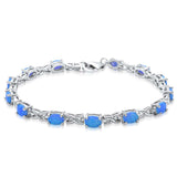 Oval Bracelet Oval Shape Blue Opal Bracelet Solid 925 Sterling Silver 7.5" Lab Oval Blue Opal Oval Cut Bracelet Infinity Design Valentines - Blue Apple Jewelry