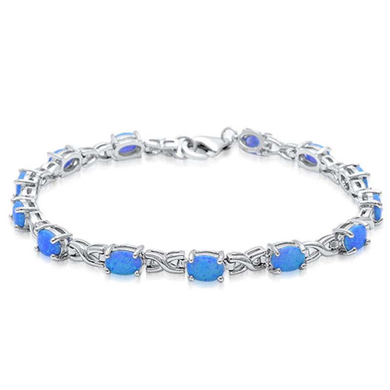 Oval Bracelet Oval Shape White Opal Bracelet Solid 925 Sterling Silver 7.5" Lab Oval White Opal Oval Cut Bracelet Infinity Design Valentines - Blue Apple Jewelry
