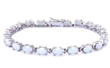 Oval Bracelet Oval Shape White Opal Bracelet Solid 925 Sterling Silver 7.5" Lab Oval White Opal Oval Cut Bracelet Love Valentines Gift - Blue Apple Jewelry