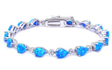 7.25 Teardrop Pear Shape Bracelet Blue Opal Bracelet Solid 925 Sterling Silver Lab Pear Blue Opal Pear Cut Bracelet Round Diamond White CZ