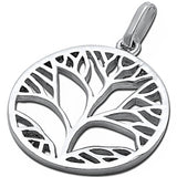 Tree of Life Medallion Solid Rhodium 925 Sterling Silver Original 28mm Round Tree Of Life Pendant Charm For Necklace Tree of Life Jewelry - Blue Apple Jewelry