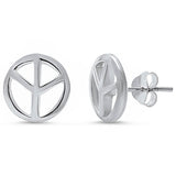 Peace Sign Stud Earrings 925 Sterling Silver 11mm