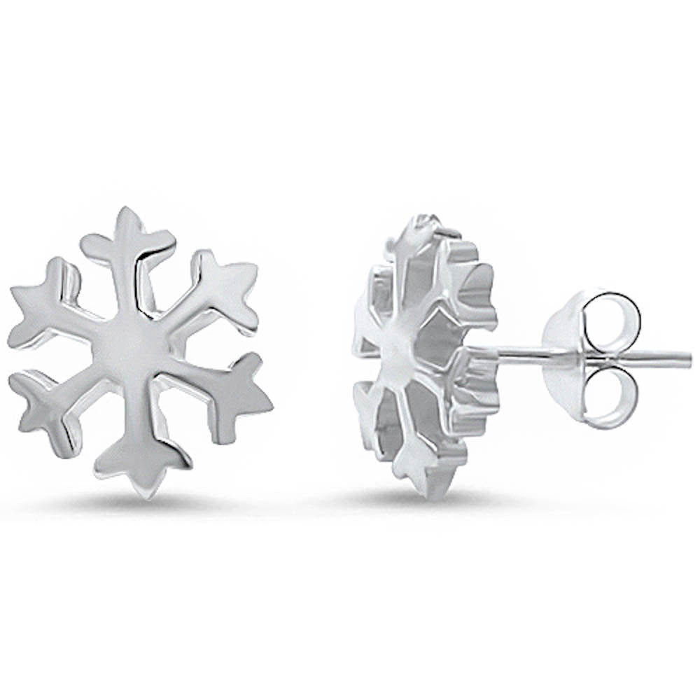 12mm Tiny Cute Snowflake Stud Post Earrings Solid 925 Sterling Silver Simple Plain Snowflakes earrings - Blue Apple Jewelry