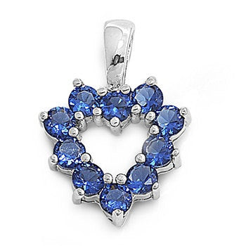 Open Heart 16mm pendant Charm Necklace Solid 925 Sterling Silver Blue Round Blue Sapphire  CZ Lover's Symbolic Gift - Blue Apple Jewelry