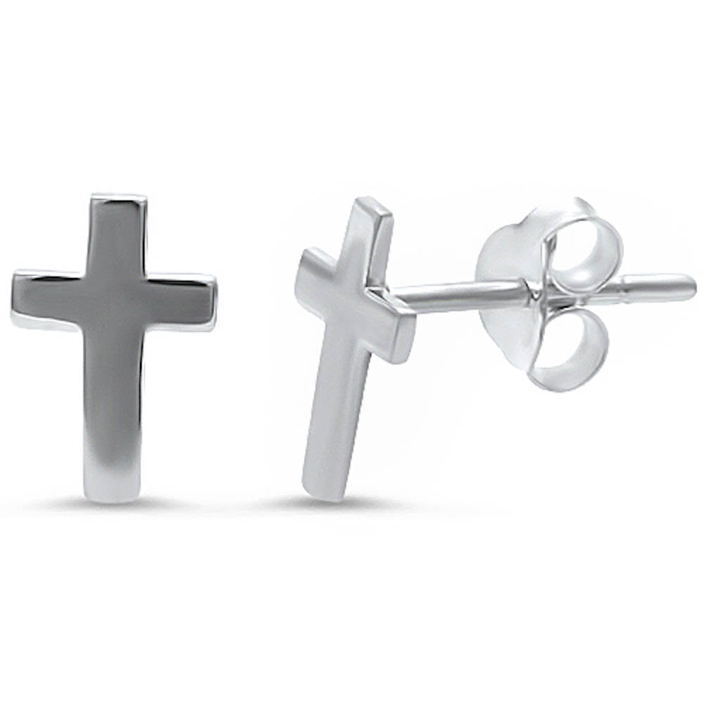 Tiny 9mm Cross Stud Post Earrings Solid 925 Sterling Silver Stud Post Cartilage Cross Earrings Tiny Stud Religious Christianity Catholicism - Blue Apple Jewelry