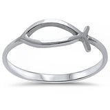 Christian Fish Ring 925 Sterling Silver Christianity Religious Design Promise Ring Plain Shiny Fish Ring Mothers Day Cute Gift Size 4-15 - Blue Apple Jewelry