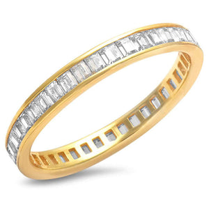 3mm Full Eternity Invisible Baguette Yellow Gold Sterling Silver Diamond CZ Stackable Wedding Engagement Band Ring Matching Band for Ring - Blue Apple Jewelry