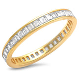 3mm Full Eternity Invisible Baguette Yellow Gold Sterling Silver Diamond CZ Stackable Wedding Engagement Band Ring Matching Band for Ring
