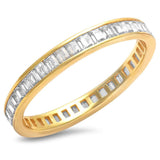 3mm Full Eternity Invisible Baguette Yellow Gold Sterling Silver Diamond CZ Stackable Wedding Engagement Band Ring Matching Band for Ring - Blue Apple Jewelry