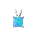 7mm Princess Cut Lab Blue Opal Solitaire Pendant Charm For Necklace Solid 925 Sterling Silver Blue Opal Pendant Wedding Engagement Gift