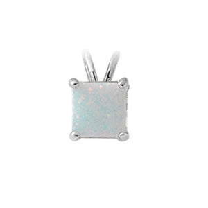 7mm Princess Cut Lab White Opal Solitaire Pendant Charm For Necklace Solid 925 Sterling Silver White Opal Pendant Wedding Engagement Gift - Blue Apple Jewelry