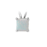 7mm Princess Cut Lab White Opal Solitaire Pendant Charm For Necklace Solid 925 Sterling Silver White Opal Pendant Wedding Engagement Gift