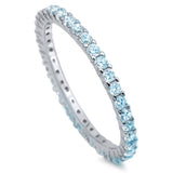 Stackable Simulated AQuamarine CZ 925 Sterling Silver Eternity Wedding Ring