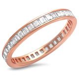 Rose Gold 3mm Full Eternity Baguette Diamond CZ Stackable Wedding Engagement Anniversary Band Fashion Ring Matching Band for Ring Top Gift