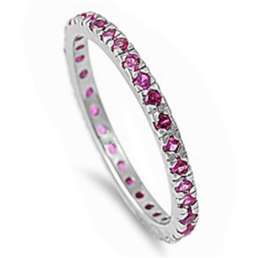 2MM Stackable Full Eternity Band 925 Sterling Silver Prong Set Round Red Ruby CZ Ladies Wedding Engagement Anniversary Ring 3-11 July Birth - Blue Apple Jewelry