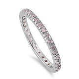 2MM Stackable Full Eternity Band 925 Sterling Silver Prong Set Round Washed out Pink Ice CZ Ladies Wedding Engagement Anniversary Ring 4-10