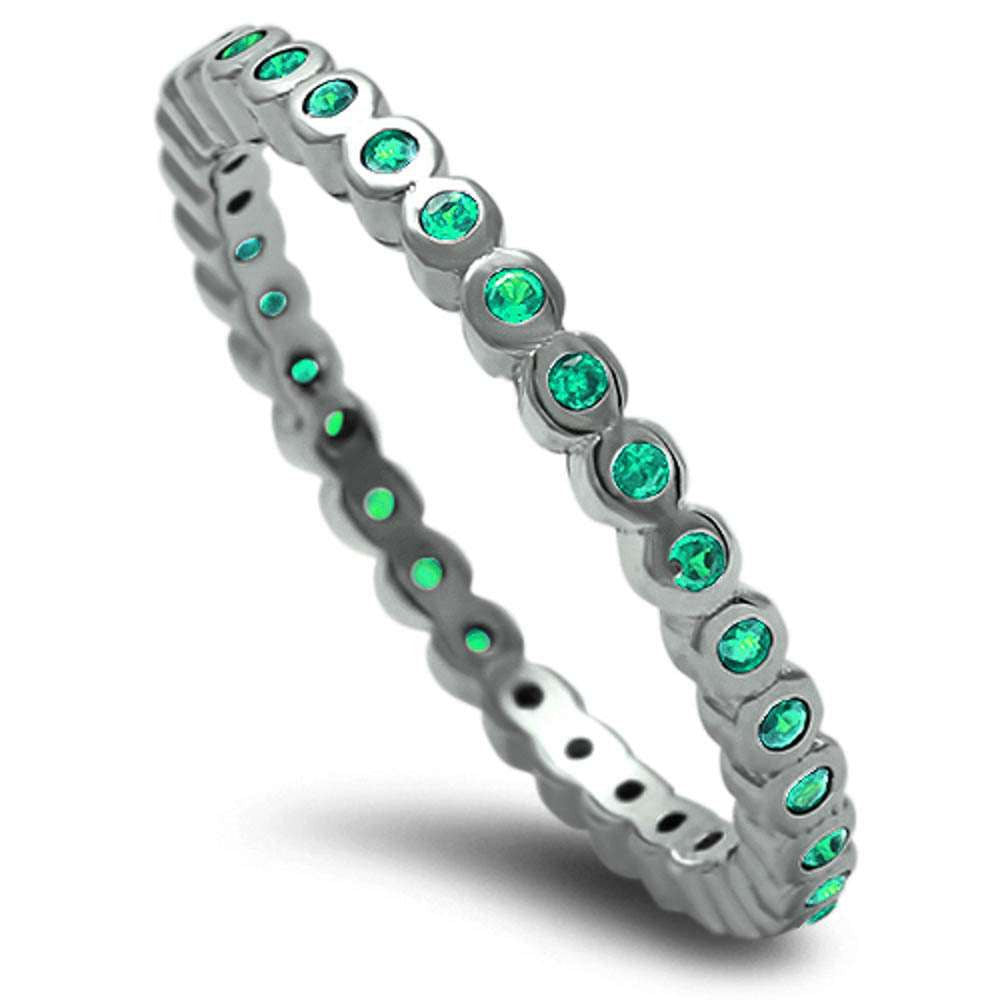 2mm Full Eternity Stackable Band Stackable Ring Wedding Engagement Anniversary Solid 925 Sterling Silver Bezel Round Emerald Green CZ - Blue Apple Jewelry