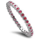 2mm Full Eternity Stackable Band Stackable Ring Wedding Engagement Anniversary Solid 925 Sterling Silver Bezel Round Red Ruby CZ