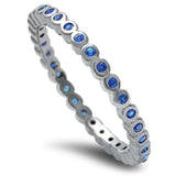 2mm Full Eternity Stackable Band Stackable Ring Wedding Engagement Anniversary Solid 925 Sterling Silver Bezel Round Deep Blue Sapphire CZ - Blue Apple Jewelry