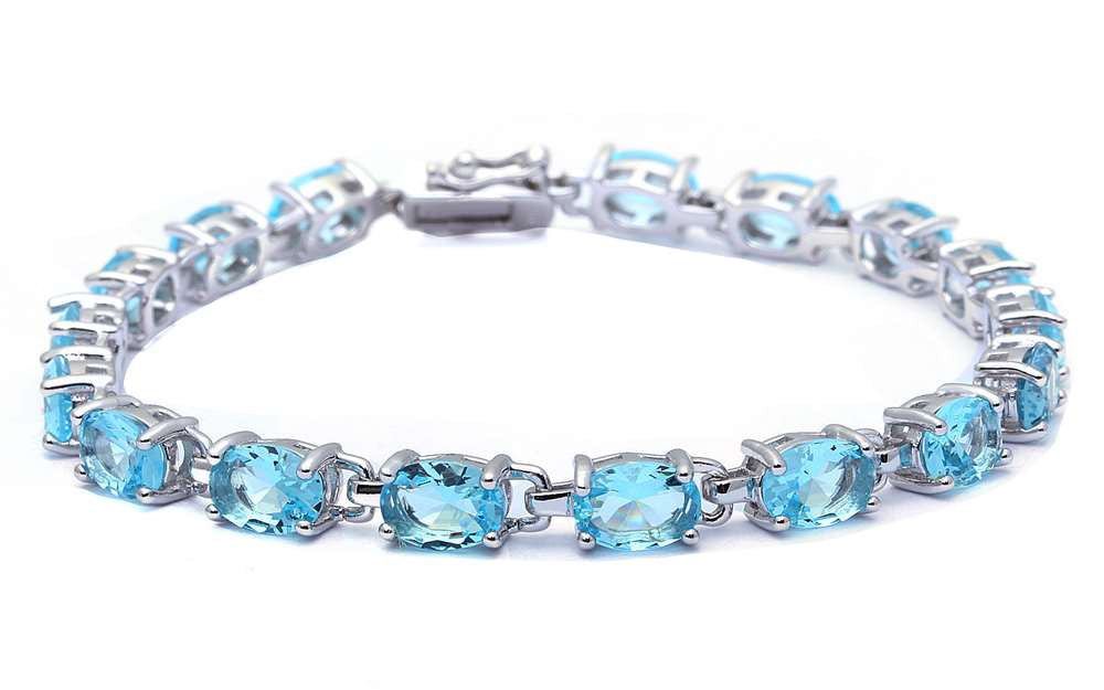 Oval Bracelet 12.5CT Oval Shape Blue Aquamarine Bracelet Solid 925 Sterling Silver 7" Oval Cut Aquamarine Bracelet Wedding Engagement Gift - Blue Apple Jewelry