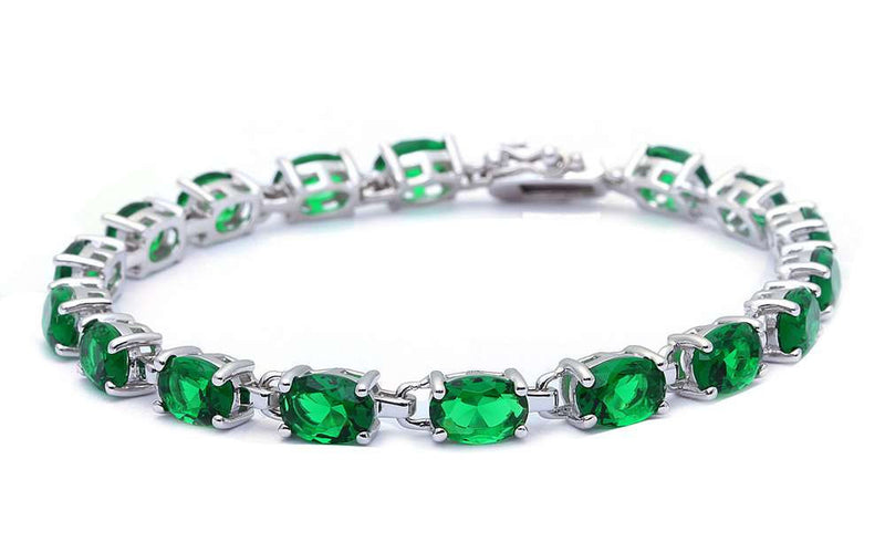 Elegant Oval Bracelet 12.5CT Oval Shape Emerald Green Bracelet 925 Sterling Silver 7" Oval Cut Bracelet Wedding Engagement May Gift - Blue Apple Jewelry