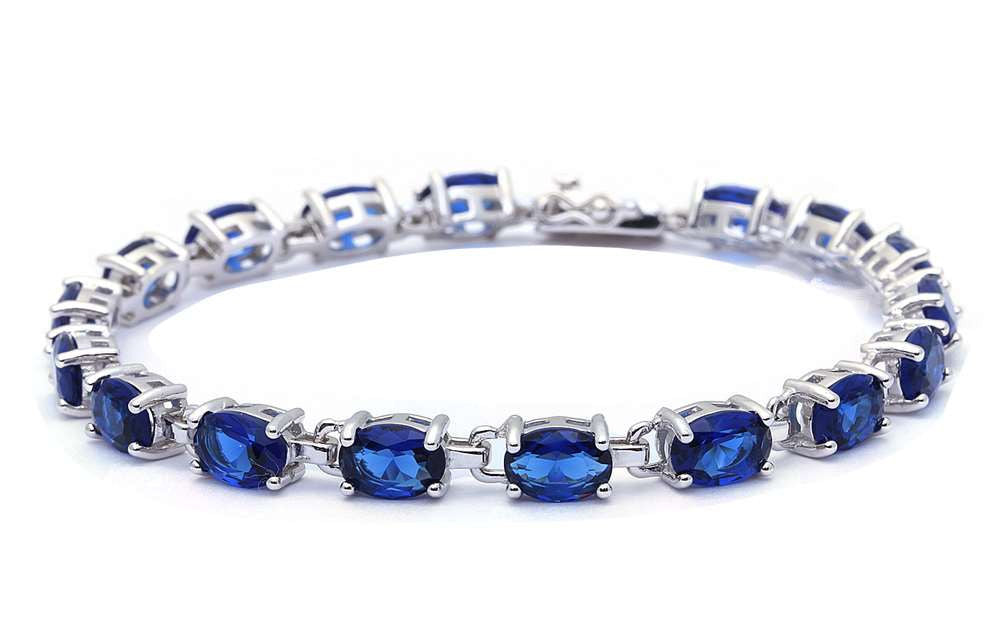 Elegant Oval Bracelet 12.5CT Oval Shape Deep Blue Sapphire Bracelet 925 Sterling Silver 7" Oval Cut Bracelet Wedding Engagement Gift - Blue Apple Jewelry