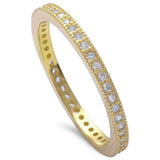 2mm Yellow Gold Full Eternity Stackable Band Milgrain Solid 925 Sterling Silver 2mm Wedding Engagement Anniversary Ring Round Clear White CZ - Blue Apple Jewelry
