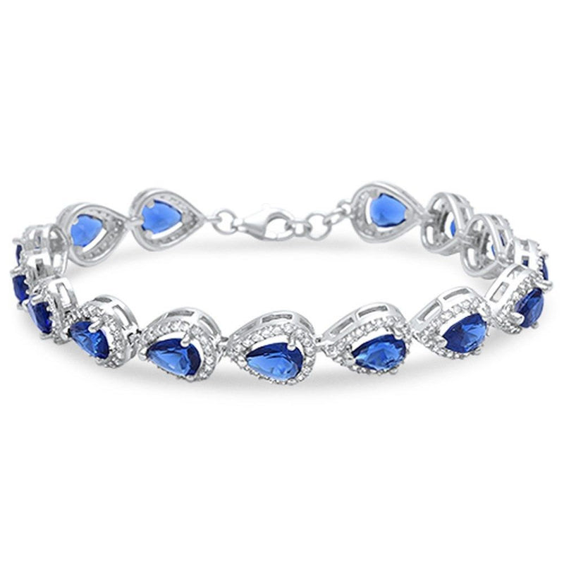 Pear Shape Halo Bracelet 10.5CT Pear Shape Deep Blue Sapphire CZ Bracelet 925 Sterling Silver 8" Tear Drop Bracelet Wedding