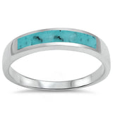 New Design 4mm Half Eternity Band Stackable Band Lab Blue Turquoise Inlay Solid 925 Sterling Silver Wedding Engagement Band Ring Size  5-16 - Blue Apple Jewelry