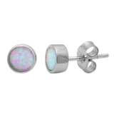 Bezel Stud Earrings Lab Created White Opal 925 Sterling Silver - Blue Apple Jewelry