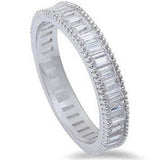 4mm Full Eternity Invisible Baguette Clear White CZ Stackable Wedding Engagement Anniversary Band Ring Matching Band for Ring Milgrain 4-10