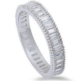 4mm Full Eternity Invisible Baguette Clear White CZ Stackable Wedding Engagement Anniversary Band Ring Matching Band for Ring Milgrain 4-10 - Blue Apple Jewelry